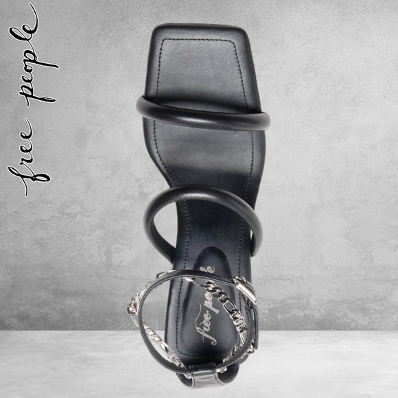 FREE PEOPLE Parker Chain Leather Block Heel Chain-Wrap Ankle Sandals/Heels NWT - Picture 9 of 16